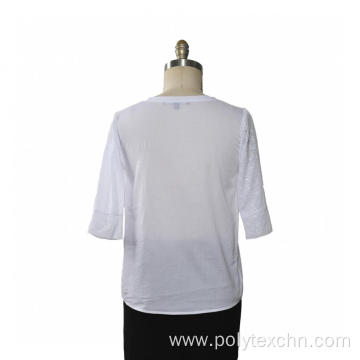 Ladies Blouse Short Sleeve Cotton Embroidery